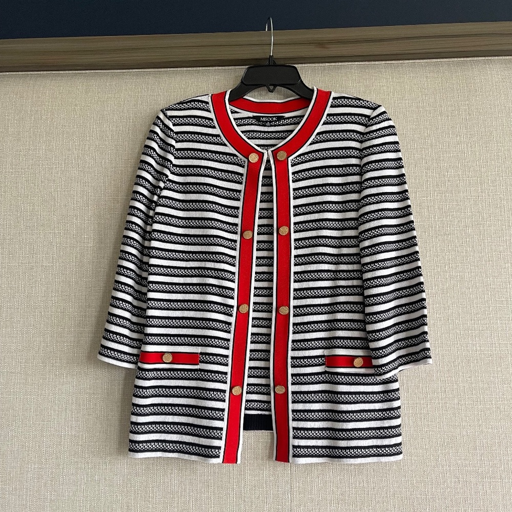 Misook Size Small Black/Red/White Knit Jacket